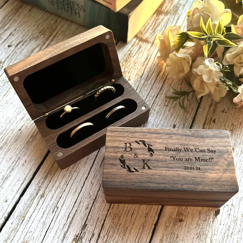 

Wooden Wedding Ring Box Laser Engraved Personalized Wedding Ring Box Rectangular Double Slot Wooden Ring Box