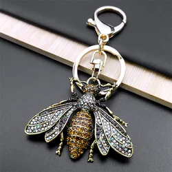 Rhinestone Bee Wing Keychain for Women Men Metal Gold Color Insect Animal Pendant Key Rings Jewelry porte clefs luxe KS06