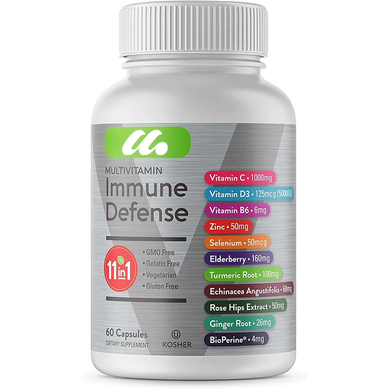 11 in 1 complex vitamin immune defense supplement - Vitamin C, D3, B6, zinc, elderberry, echinacea, turmeric, rosehip, ginger