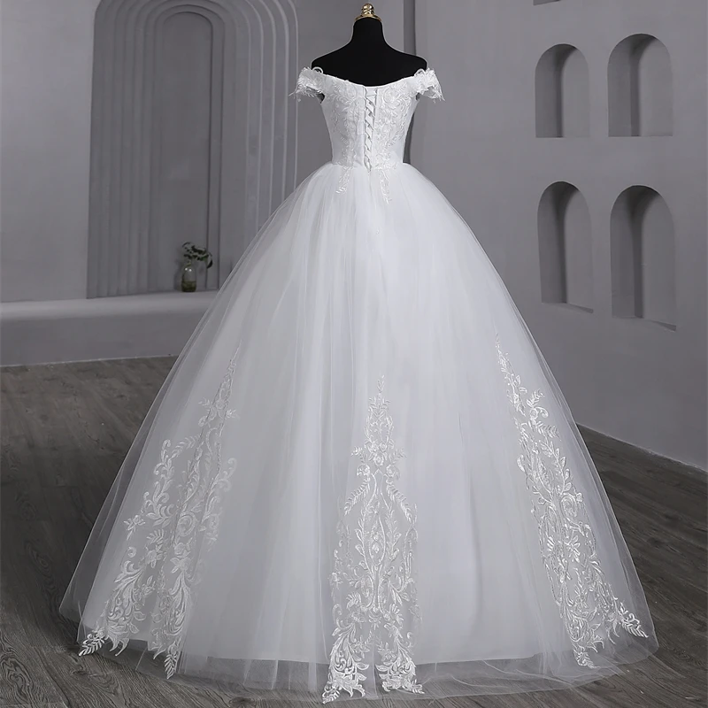 Y&M Novias Customized Plus Size White Wedding Dresses Off The Shoulder Wedding Gowns Elegant Appliques Beaded Bridal Dress