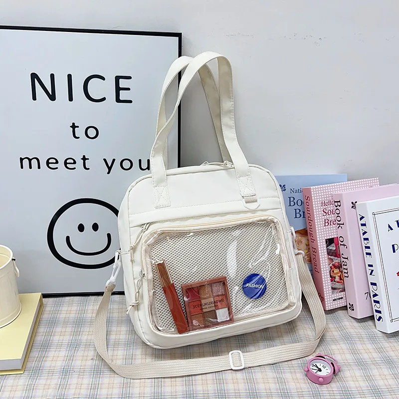 Japanese High School Girls Crossbody Bags Nylon Teenage Student Tote Book Bag Transparent Women Handbags JK Kawaii Shoulder Bag