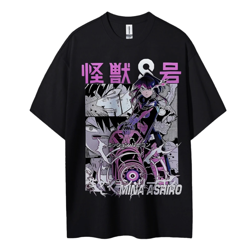 Anime Battle Girl Comic Panel Graphic T-shirt Unisex Purple Black Print Tee Casual Streetwear Men Women Summer Short Sleeve Top