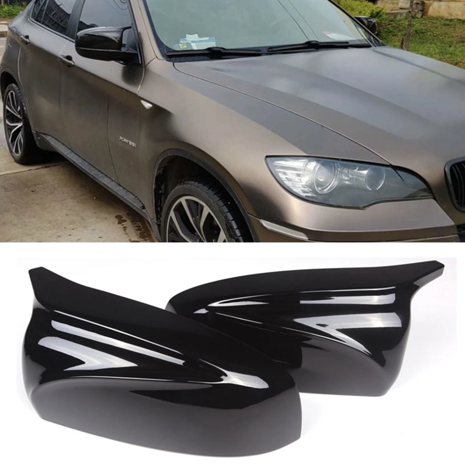 

Glossy Black Mirror Cover For BMW X5 E70 X6 E71 2007-2013 LHD Car Exterior Side Replacement Rear View Case Rearview Caps Shell