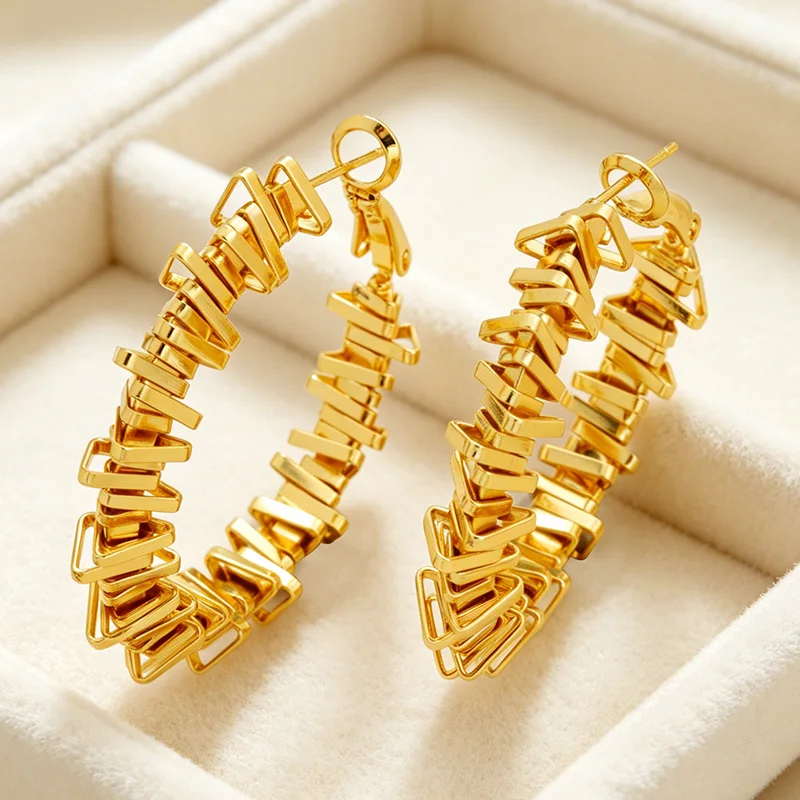 Distinct twisted triangle design stands out in various outfits, women's Twisted Triangle Earrings of 24K Gold AU999 for casual