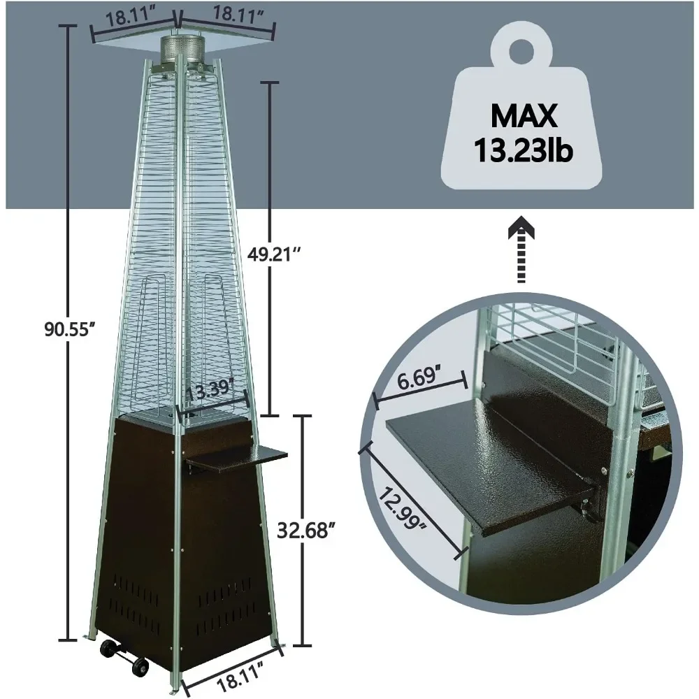 2 in 1 Patio Propane Heater with Detachable Table, 48,000 Btu， Quartz Glass Tube Propane Heater