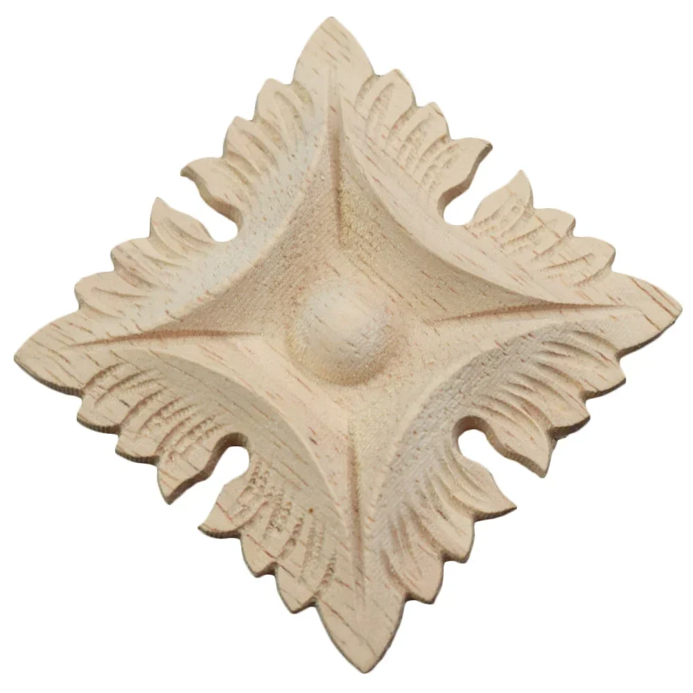 5-15cm Vintage Pattern Carved Onlay Applique Home Decoration Accessories Decor Solid Wood Engraved Square Decorative Flowers