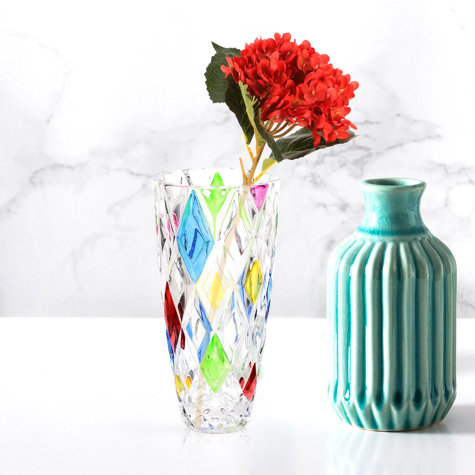 

Crystal Glass Vase Home Desk Decorative Flower Vase Hydroponic Plants Office Adornment Hydroponic Vases Office Decors