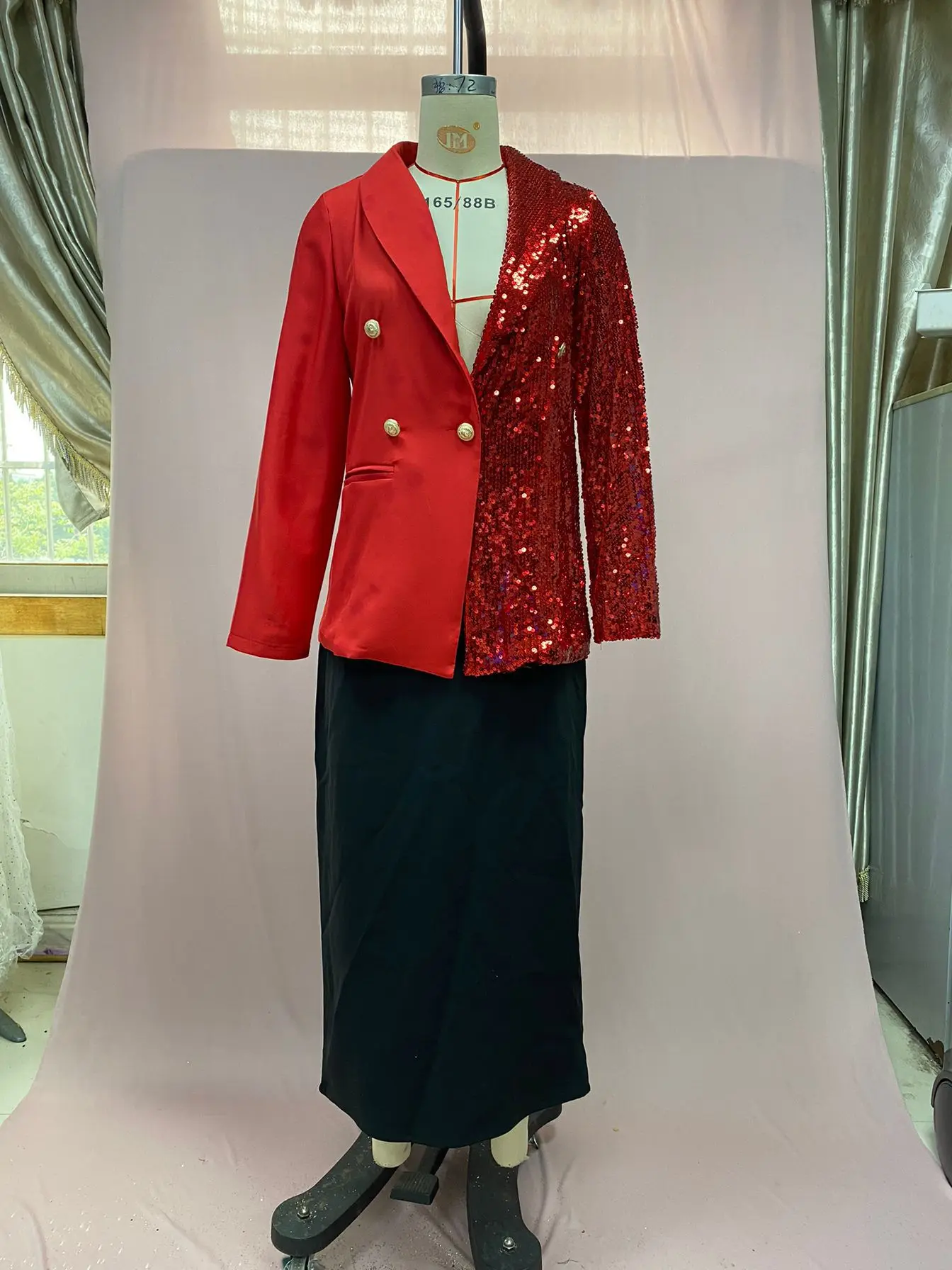 Petit costume imprimé patchwork bicolore, blazers sexy à jupe courte, décolleté en V profond, décontracté, fête de banquet