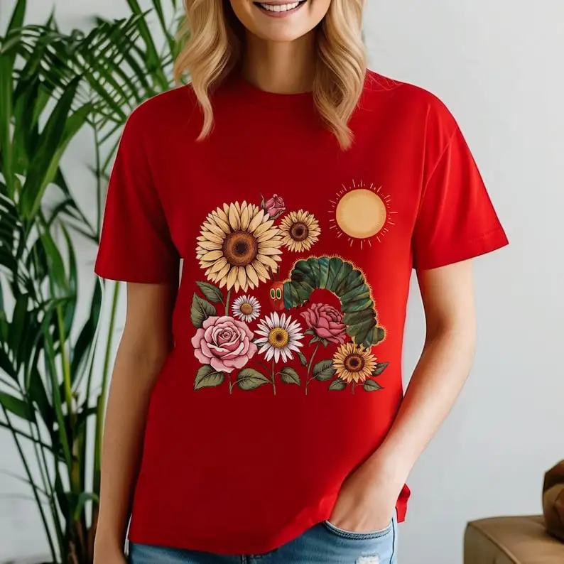 The Very Hungry Caterpillar Cotton Tee Summer Short Sleeve Book Lover Shirt Back To School Gift for Teachers Graphic T-Shirts