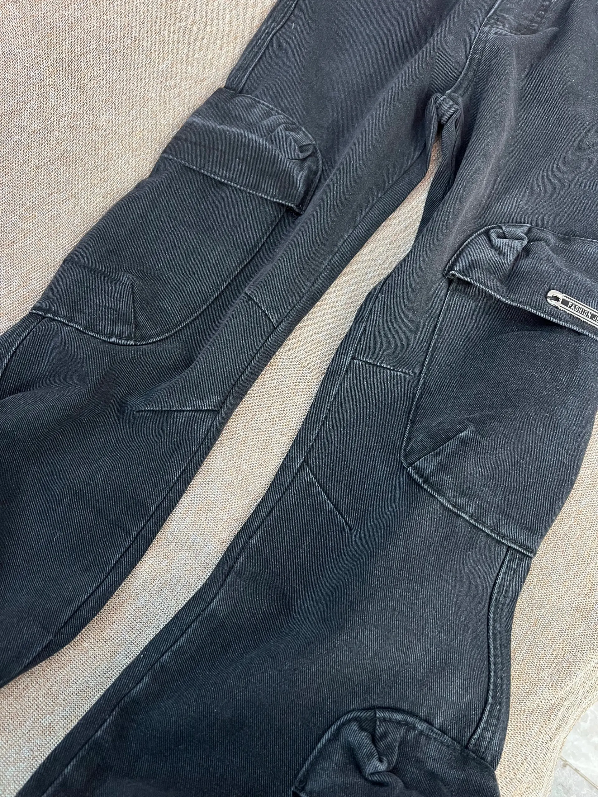 Pantalones vaqueros de mezclilla Bla de pierna recta de cintura alta, ropa de trabajo informal Retro americana Sle para mujer con múltiples kets, diseño adelgazante