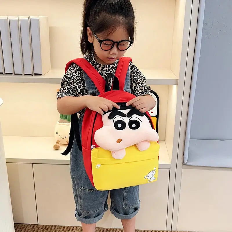 Kawaii Plush Crayon Shinchan Backpack Fluffy Rucksack Multi Pocket Daypack for Daily Commute Casual Trips Outdoor Walking