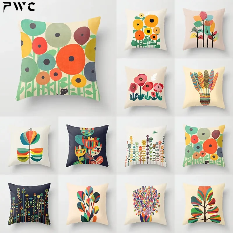 45x45cm Oil Hand Painting Pillow Case Wild Flower with Bee Spring Cushion Covers for Home Sofa Chair Decorative Pillowcases