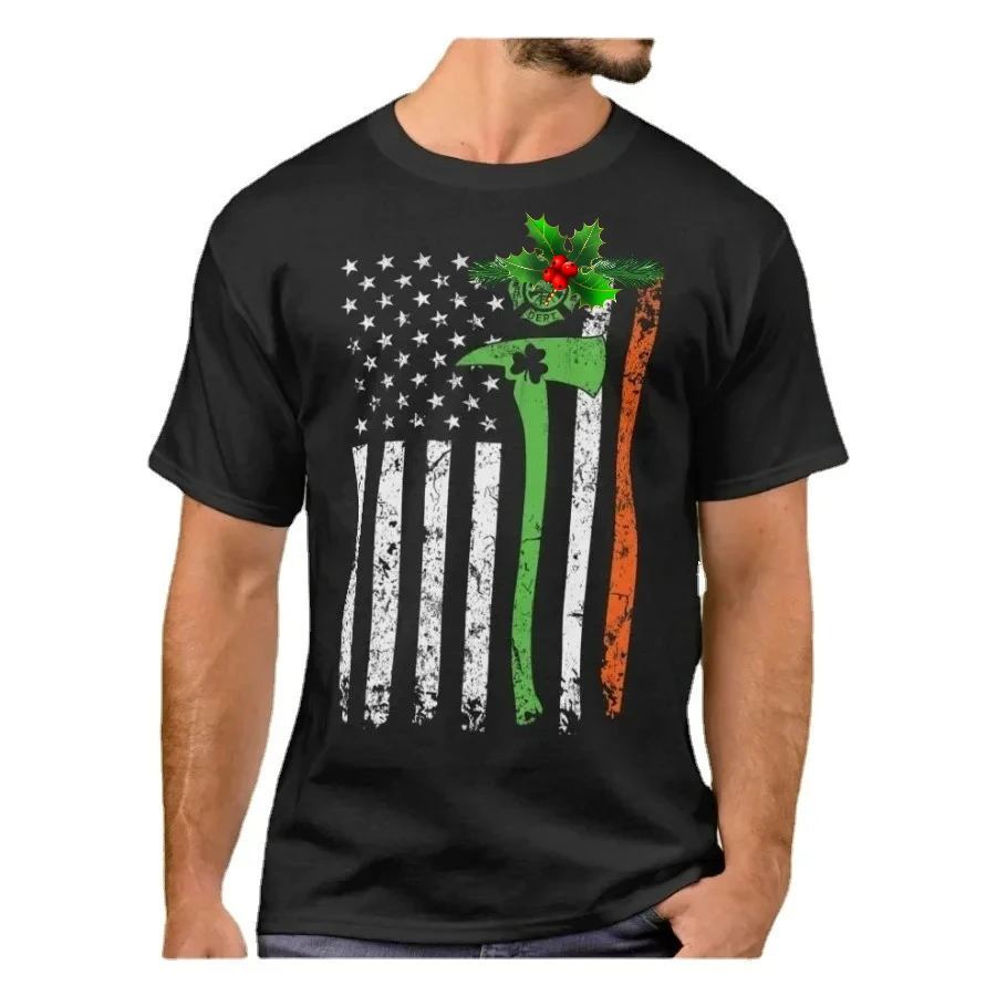 Irish Firefighter St Patricks Day Fireman Gift T-Shirt 100% Cotton O-Neck Summer Short Sleeve Casual Mens T-shirt Size S-3XL