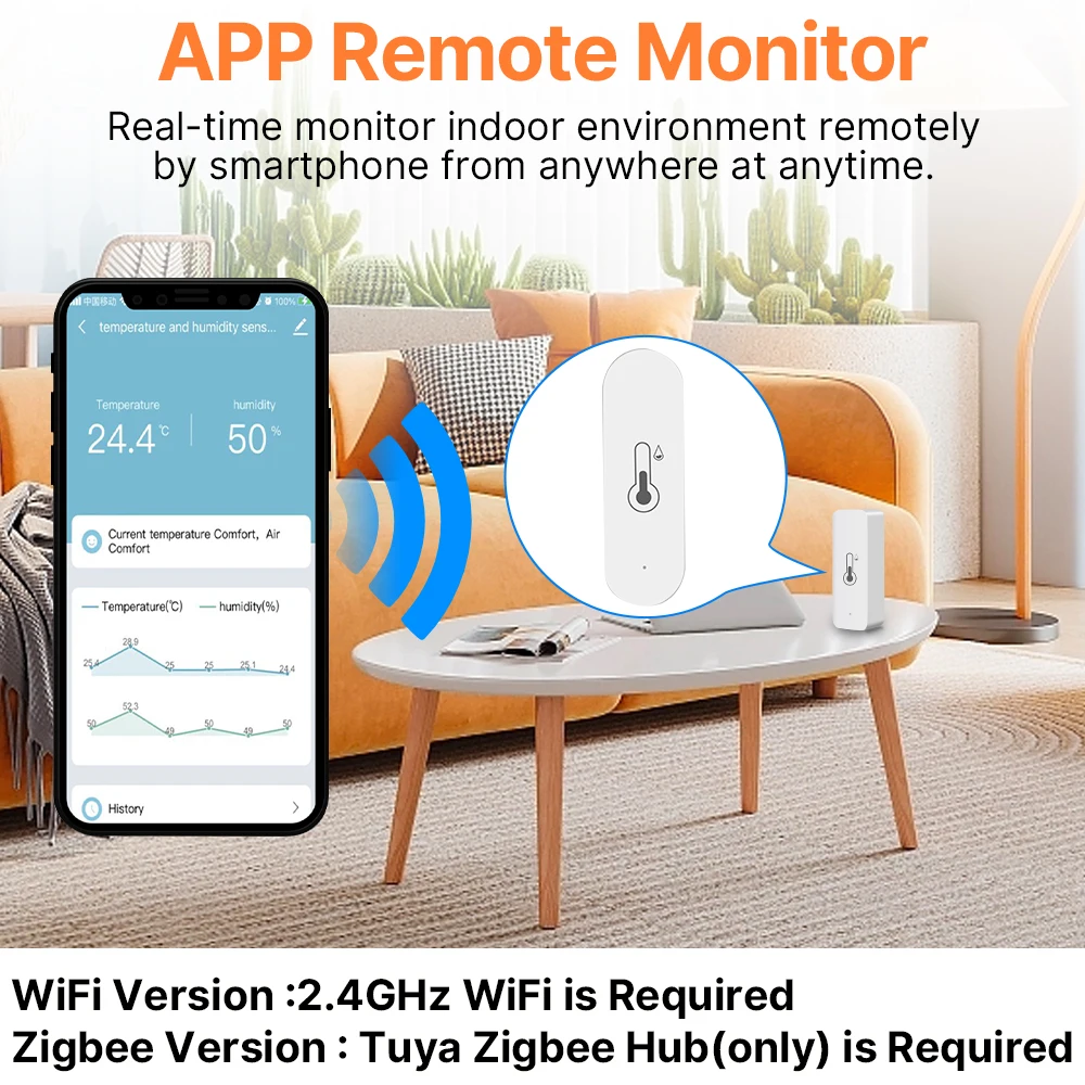 ZigBee-Sensor inteligente de temperatura y humedad, dispositivo de seguridad para el hogar, funciona con batería, WiFi, funciona con Google Home,