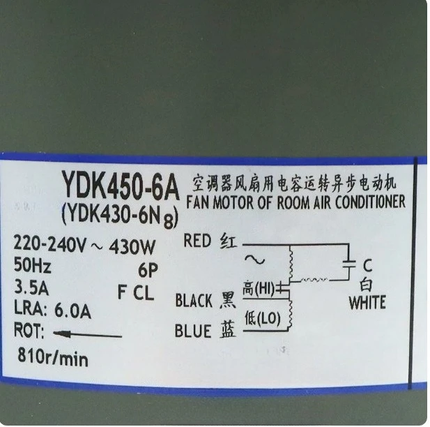 YDK550-6D/YDK550-6E Cooling Motor 220-240V 550W for Central AC Outdoor Fan Cooling System Inverter Capacitor-Run Motor