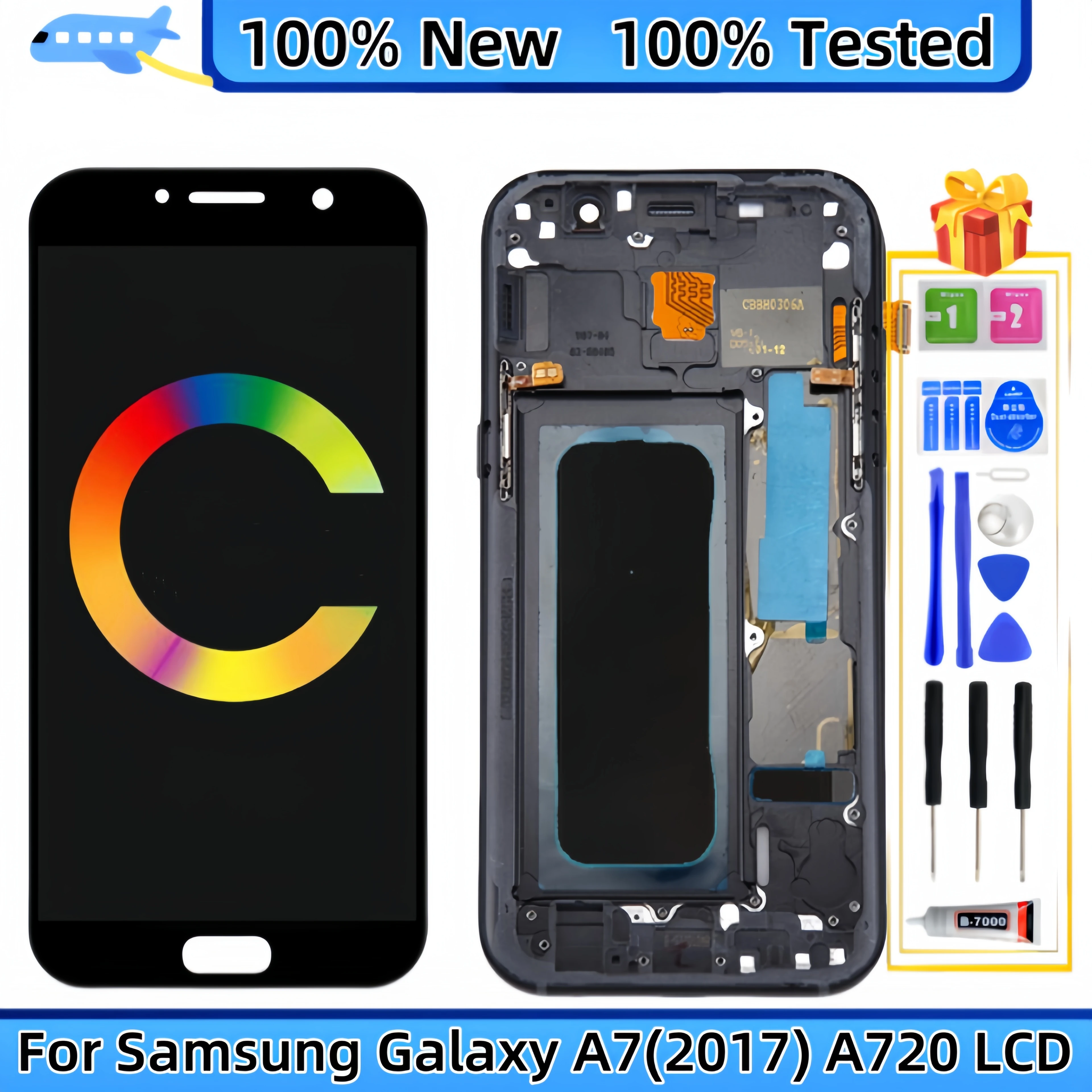 LCD Display Touch Screen Digitizer Assembly Replacement, Fit for Samsung Galaxy A7 2017, A720F, SM-A720FN, SM-A720S, SM-A720M