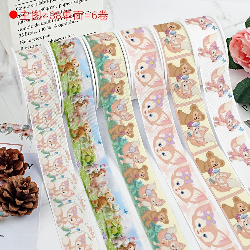 Disney Linabell Printed Grosgrain Mickey Satin Ribbon For DIY Materials Gift Packing Cartoon Ribbons 10 Yards