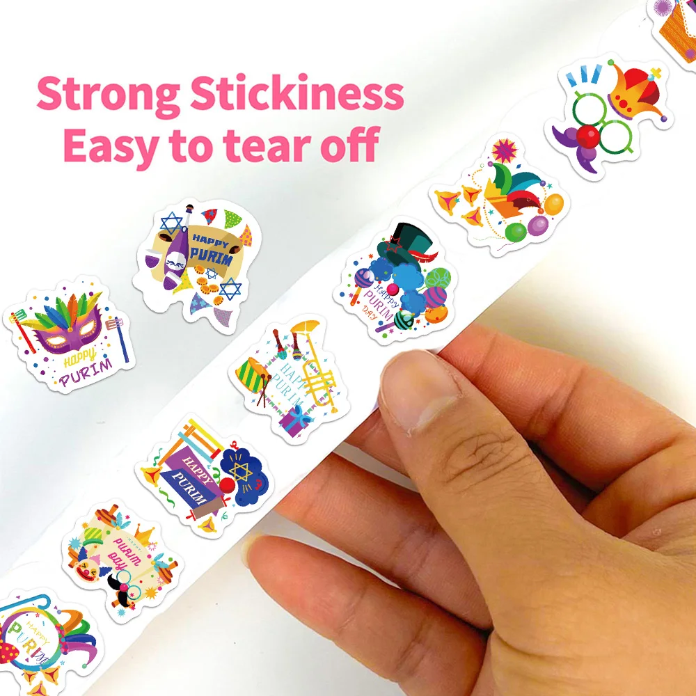 500 個 10 種類の異なるパターン プリム ユダヤ人のプリム祭ロールステッカー 小さなパターン装飾 DIY 荷物ウォーターカップステッカー