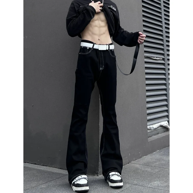 American Retro Ribbon Flared Jeans For Men Spring Autumn New High Street Cool Versatile Straight Pants