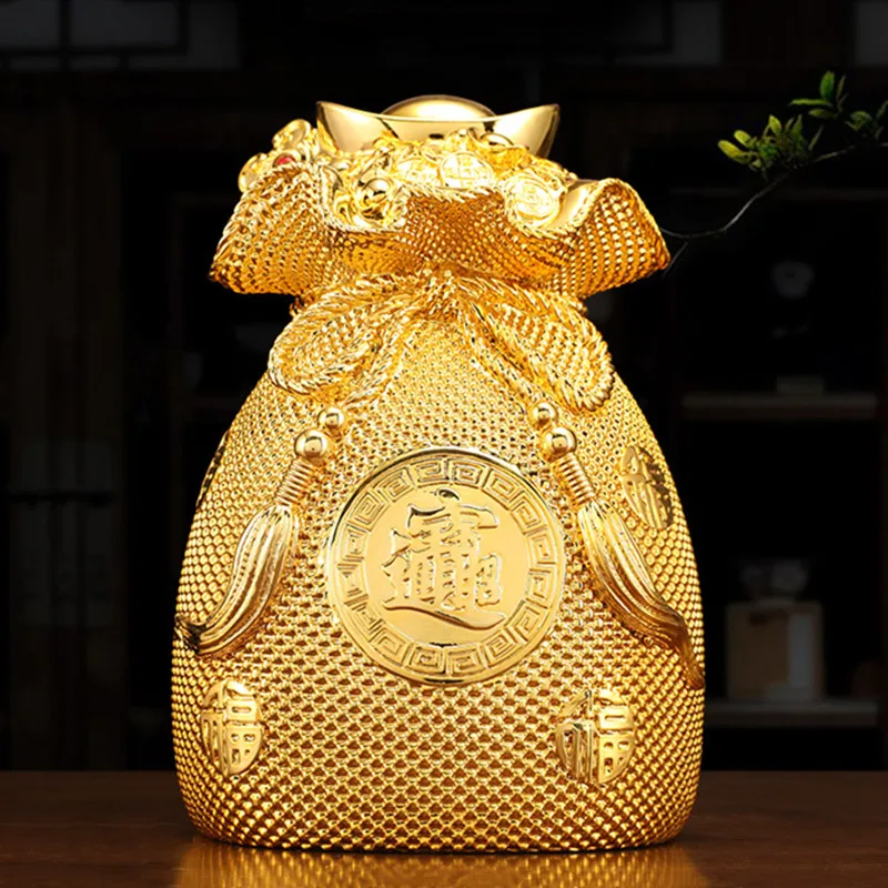 Retro Resin Golden Money Bag Home Decore Living Room Wine Cabinet Piggy Bank Decoration Shop Opening Lucky Fortune Gifts