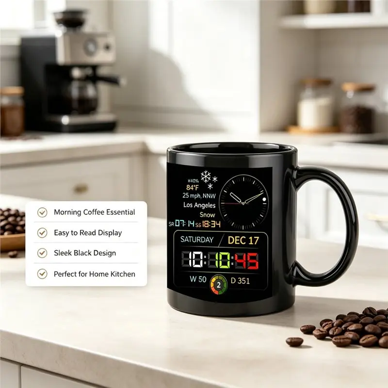 ABDJ-Modern Time Display Coffee Cup, Large Capacity Black Coffee Cup With Handle, Creative Premium Sensing Mug For Home Office