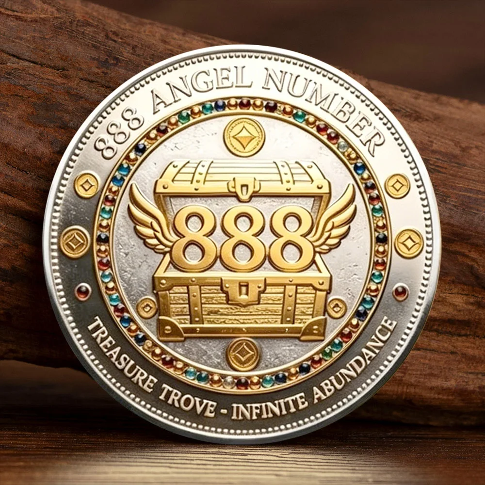 2D Gold Silver Plated 888 Angel Number Abundance Coin Treasure Trove Commemorative Token Infinite Wealth Luck Collectible