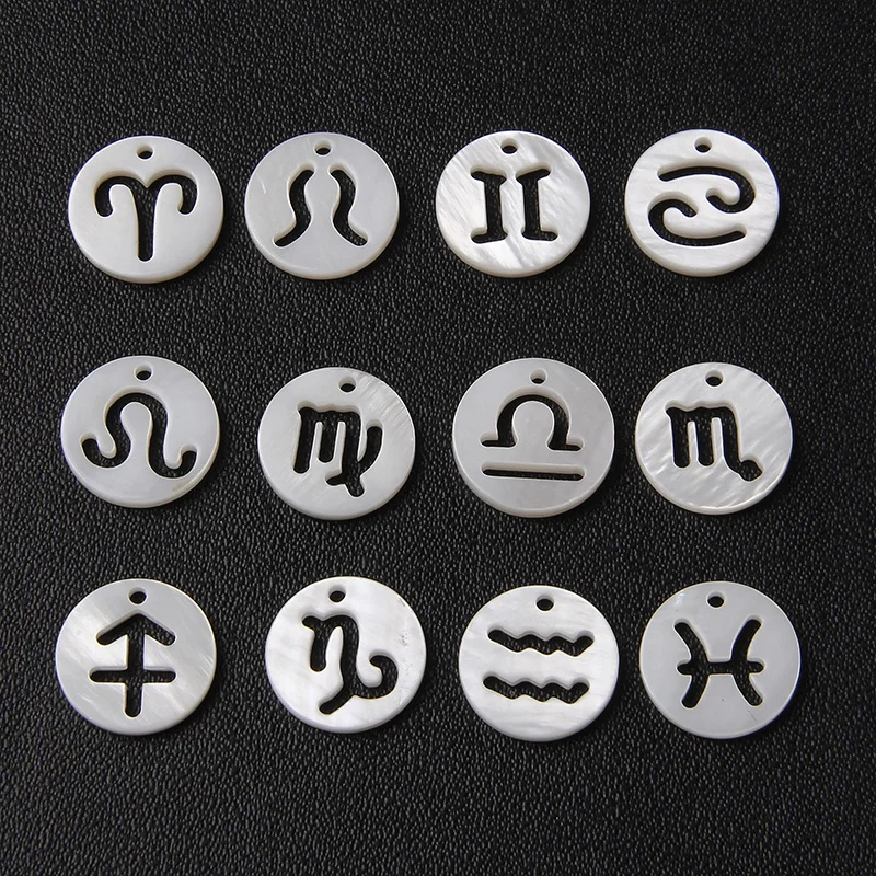 12 Constellation Letters Number Beads Natural Shell Glass Stone Charms Accessories For Jewelry Making Necklace Bracelet Handmade