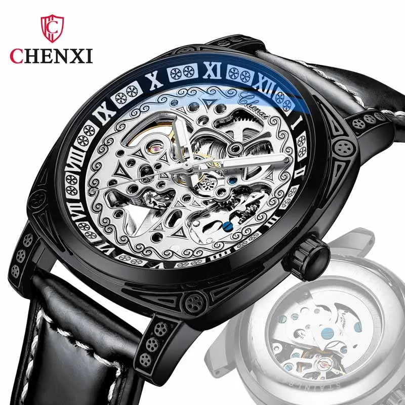 CHENXI 8825 Classic Luxury Skeleton Design Men\'s Waterproof Luminous Retro Automatic Winding Men Mechanical Wrist Watch