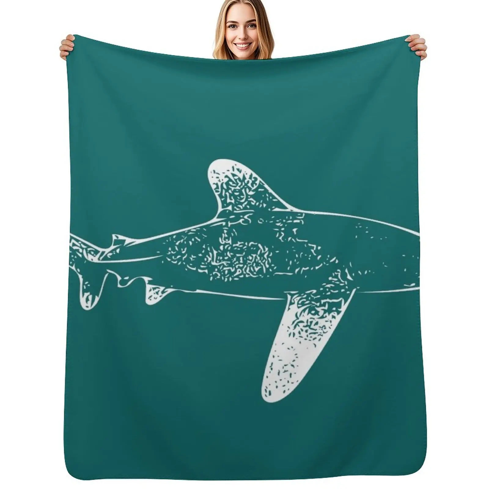 

Oceanic Whitetip Shark White Print Throw Blanket Warm Weighted heavy to sleep Flannel Blankets
