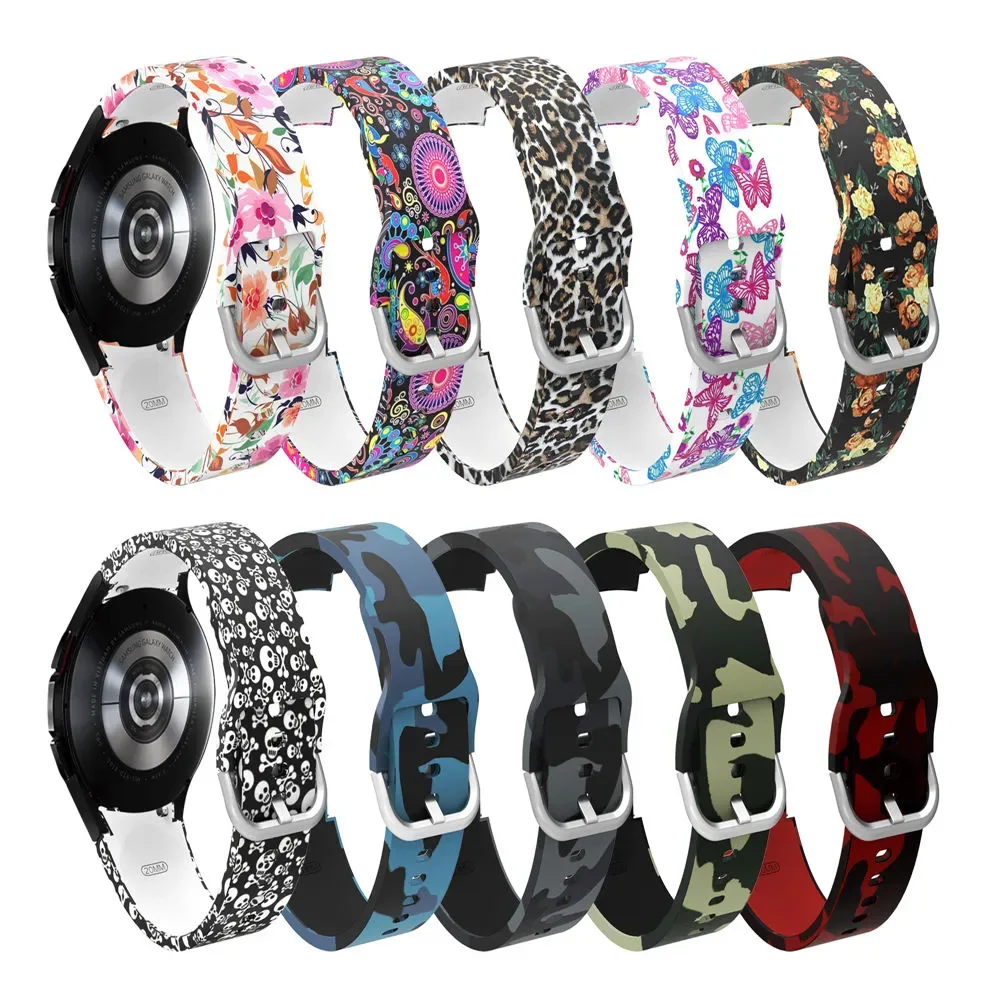 Printed Silicone Strap For Samsung Galaxy Watch 4 Classic 46mm 42mm No Gaps Bracelet For Galaxy Watch 5 5 Pro 45 44mm 40mm Bands