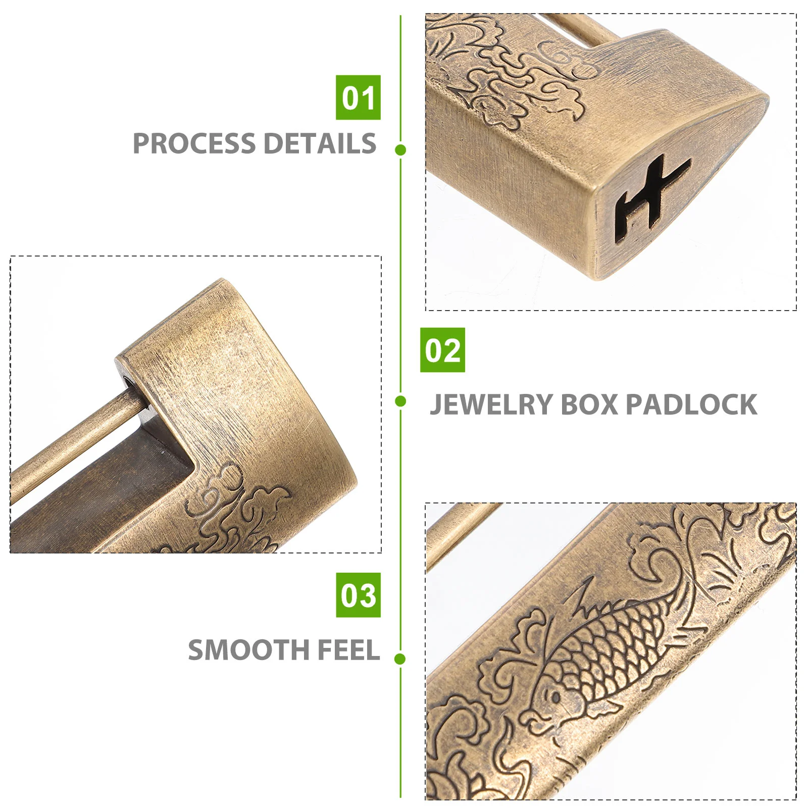 

Horizontal Bolt Lock Padlock Carved Engraved Chinese Style Suitcase Retro Copper Old