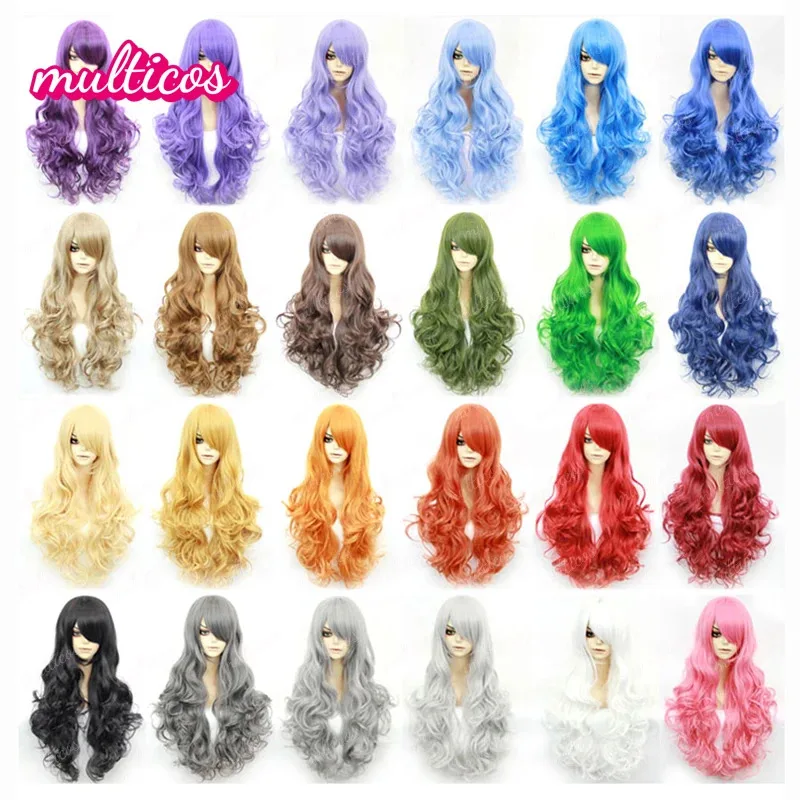 

Multicos 75cm Long Curly Cosplay Wig Heat Resistant Synthetic Hair Compatible Universal Omnipotent Girls Wigs + Free wig Cap