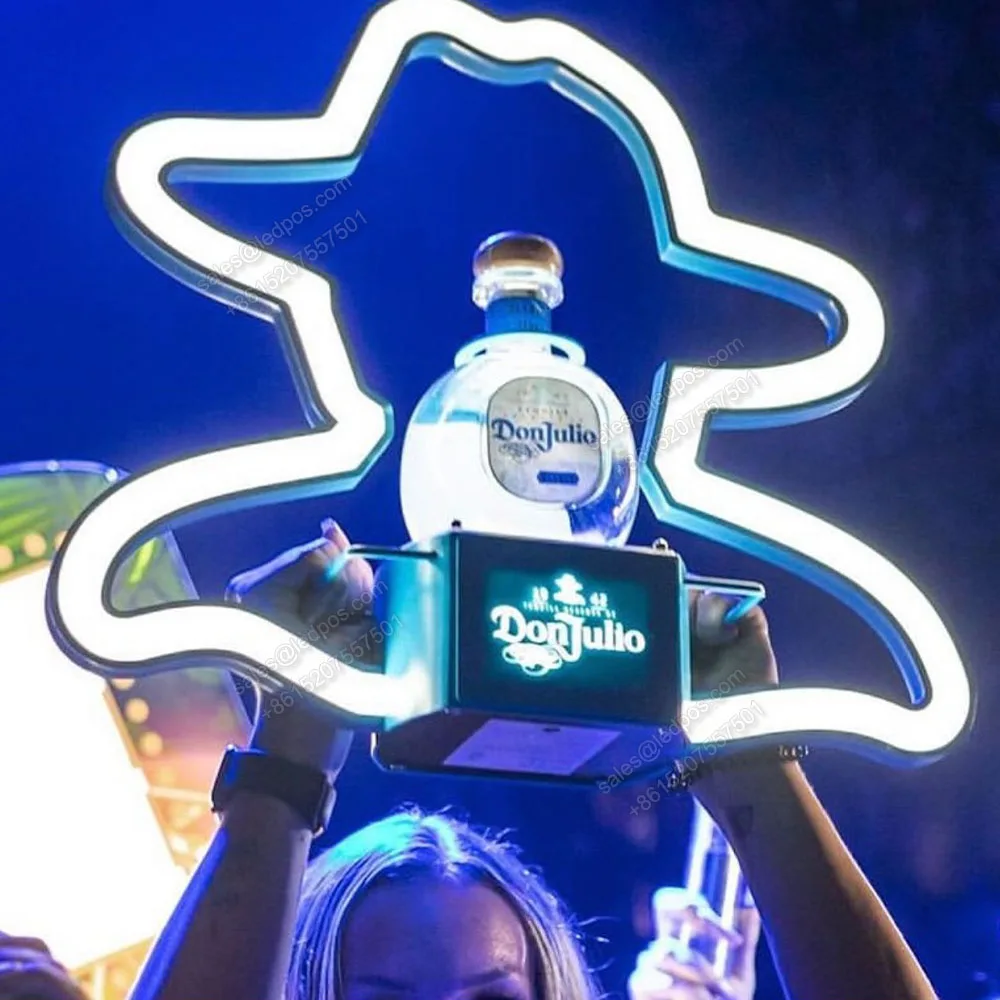DON JULIO 1942 Tequila Botella Presentador BLANCO DONJULIO Botellas LED Glorificador Letrero de neón Soporte de exhibición de vino con mango de metal