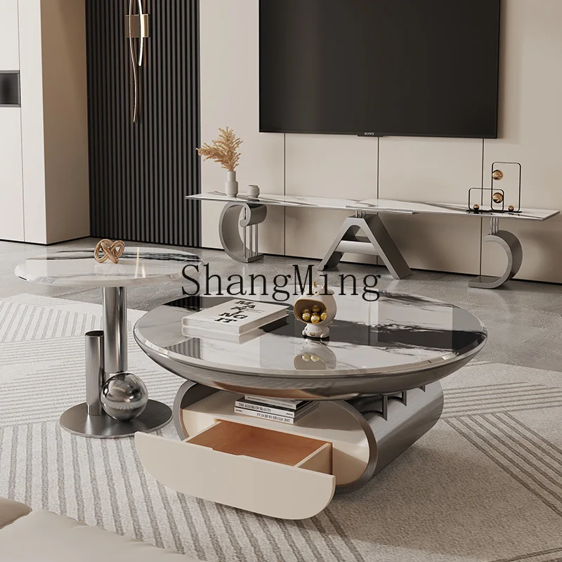 

FG light luxury minimalist microcrystalline stone villa household living room small apartment marble coffee table TV cabinet