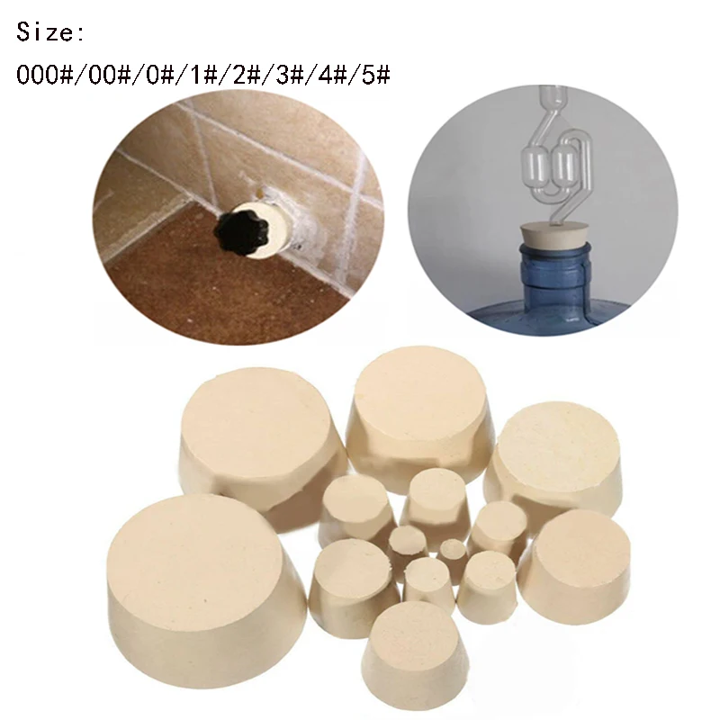 23 sizes 000#-20# Laboratory Rubber Plug Bungs Flask Tapered Tube Solid White Alkali-resisting Lab Push-In Sealing Plug