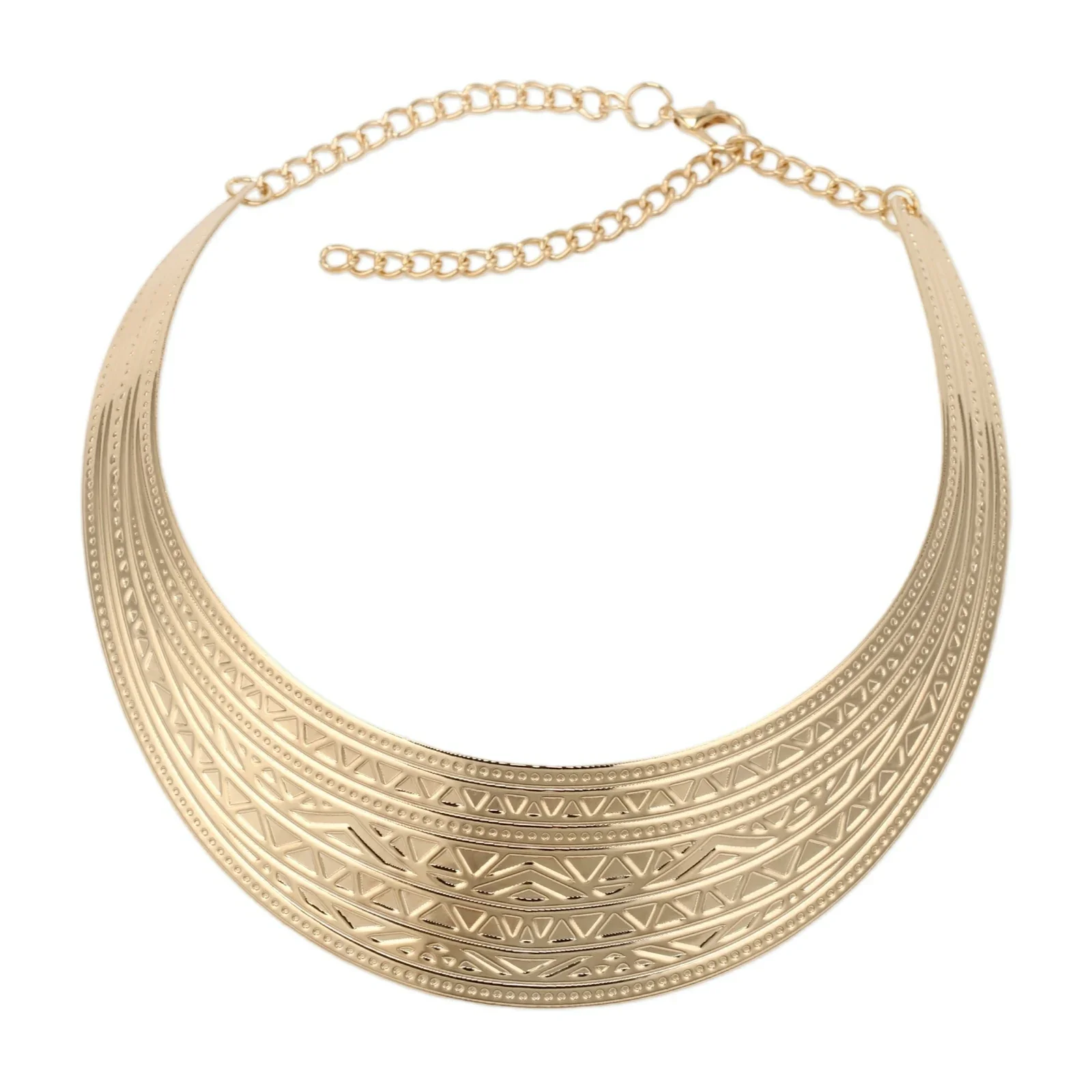 Goldfarbenes Metall-Halsband für Frauen, ägyptische ethnische Stammmanschette, klobige Statement-Beschichtung, große, dicke Kleopatra-Halskette, Schmuck