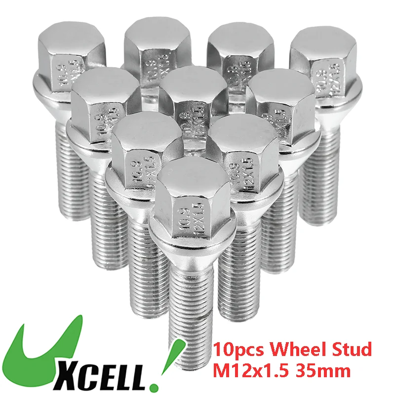 UXCELL M12 x 1.5 Vehicle Wheel Bolts 35mm Taper Wheel Bolts Lug Nuts Chrome Wheel Studs 10pcs for Car SUV Light Duty Truck