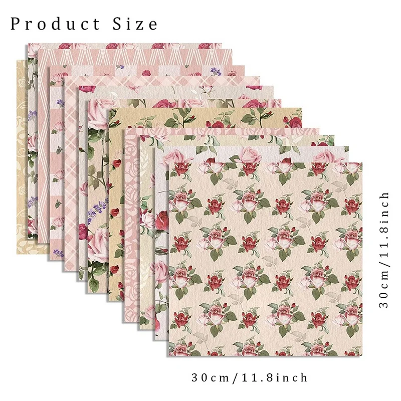 12X12inch Double-Sided Watercolor Floral Cardstock Pink 24 Sheets Spring Pink Rose Scrapbook Paper For DIY Making Cards