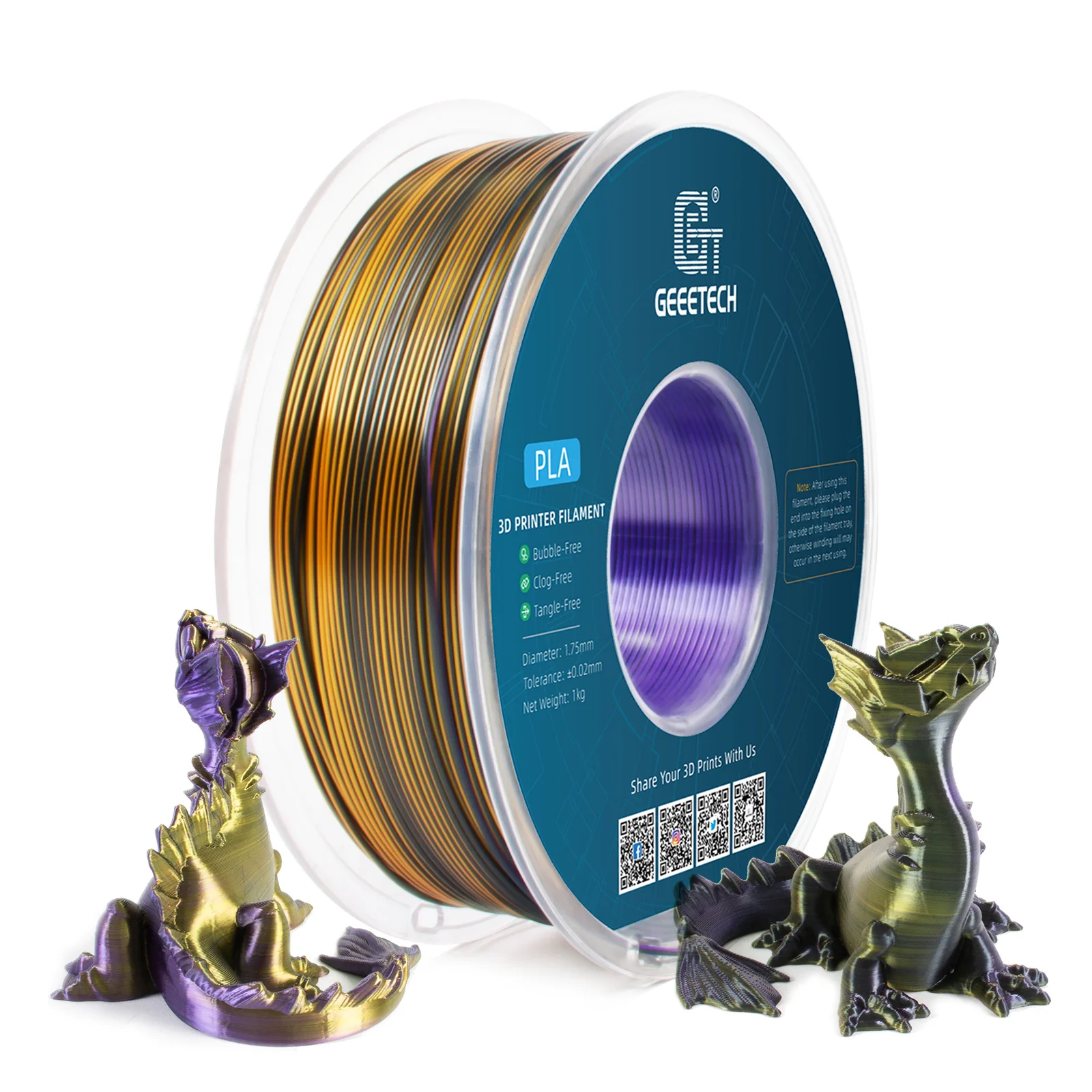 Geeetech Tri Color Silk PLA Filament, filamento 3D 1,75mm 1KG Spool Wire (+/-0.03mm) confezione sottovuoto, colore speciale