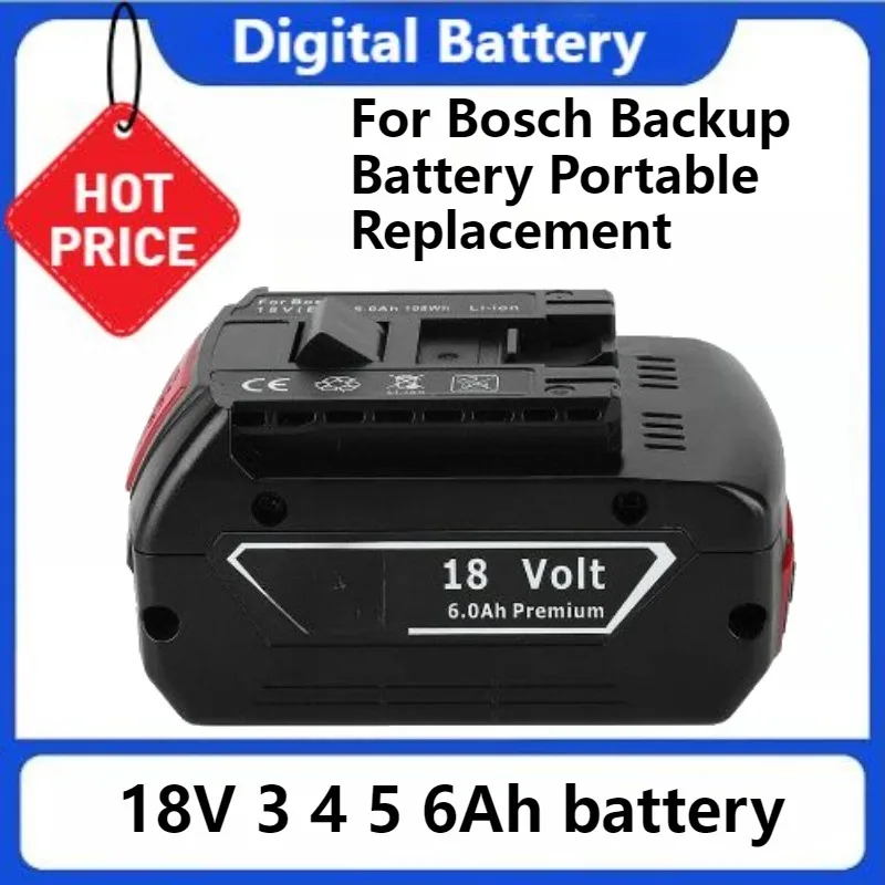 

Battery for BOSCH 18V 3 4 5 6Ah Rechargeable Lithium Ion Battery for Bosch Backup Battery Portable Replacement BAT609 18V 6.0A