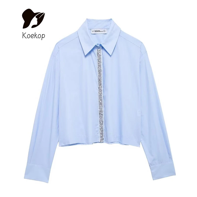 

Koekop женская модная однотонная ювелирная рубашка из поплина с украшением, винтажная повседневная темпераментная женская шикарная рубашка