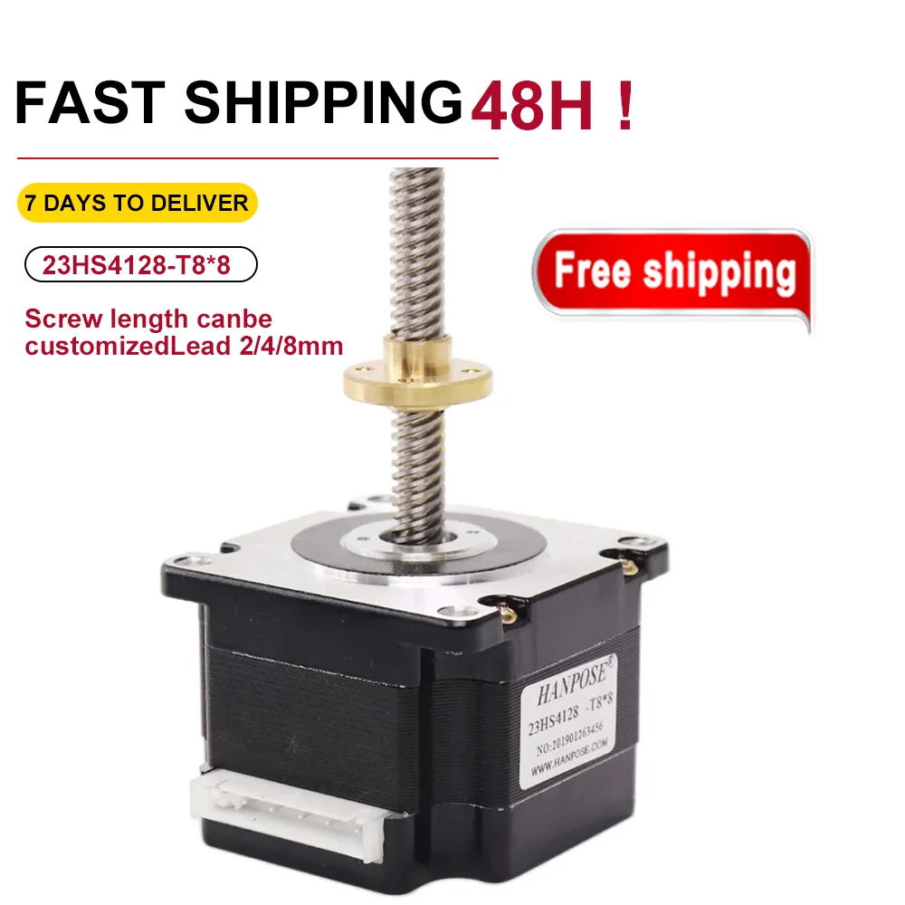 

1PCS nema 23 Screw stepper motor 23HS4128-T8 screw length 300MM with Copper nut lead 2/4/8mm for CNC Laser and 3D printer motor