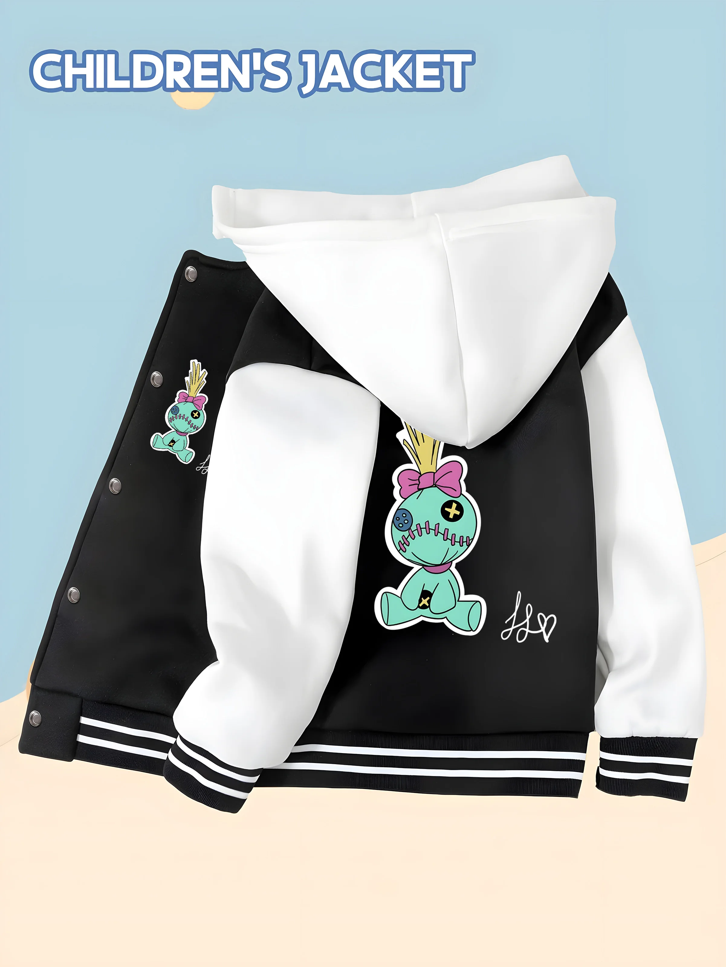 

MINISO Disney Lilo & Stitch Cartoon Kids Baseball Boys Jacket - Double-sided personalized print, cute cartoon fashion