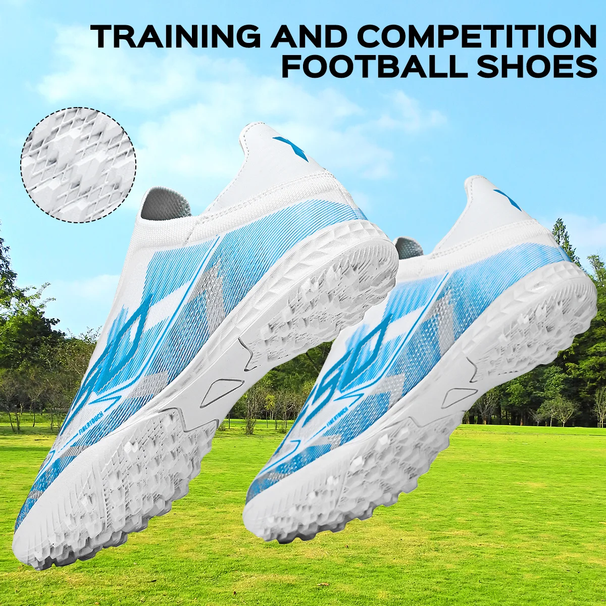 

Unisex TF Turf Soccer Shoes Lightweight PU Fabric Upper Rubber Abrasion Resistant Sole Youth Daily Football Training