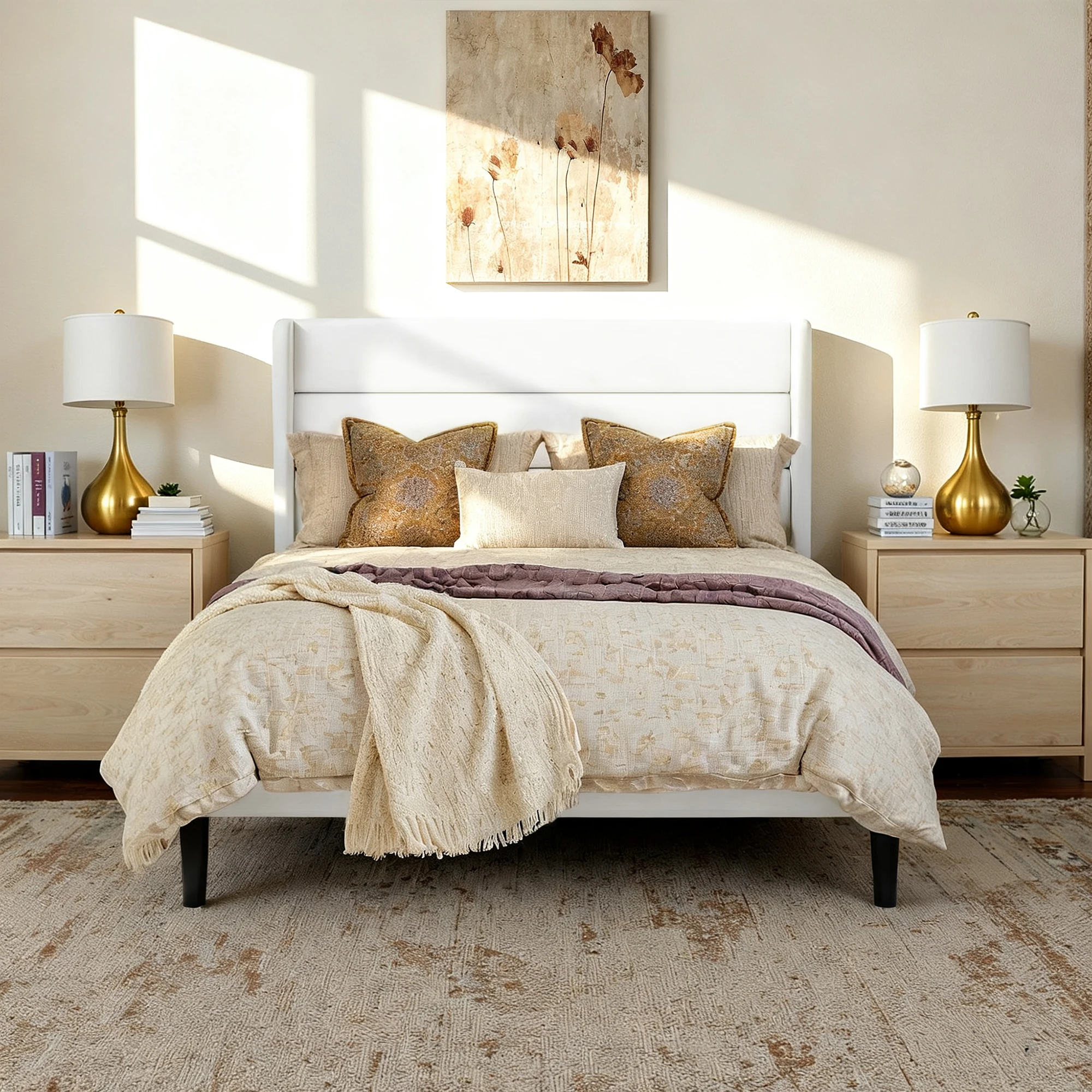 إطار سرير بمنصة كاملة/ملكة/ملك من HOOMIC مع لوح رأسي منجد مخملي، شرائح خشبية قوية، لا حاجة إلى صندوق زنبركي