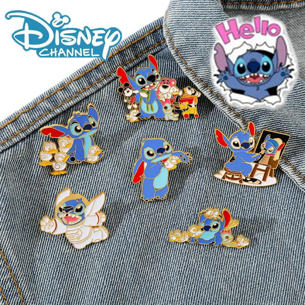 

6pcs Disney Creative Stitch Metal Brooch Lilo & Stitch Cartoon Peripheral Cute Dripping Oil Alloy Badge Pin Accessories in Stock