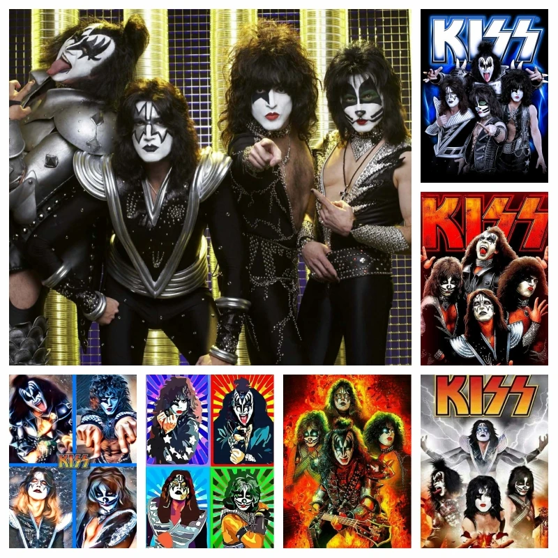 

Kiss Band Full Diamond Art Painting AB Drills Heavy Metal Rock Singer Portrait Cross Stitch Embroidery Kits Room Decor