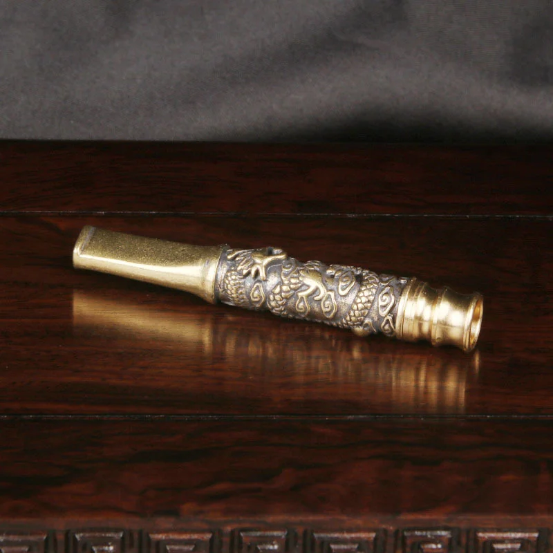 Vintage Brass Retro Cigarette Filter Dragon Pattern Creative Smoke Filter Detachable Cleanable Tobacco Filter Metal Smoking Tip