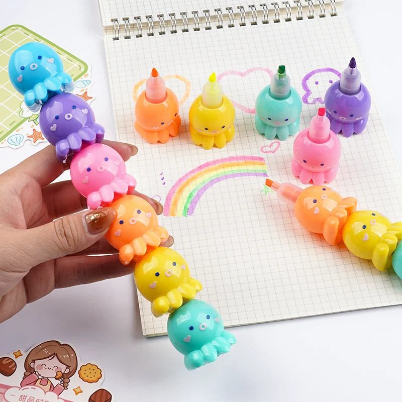 Cute Octopus Color Highlighter Marker Pens Set Fluorescent Spot Liner for Highlighting Drawing Kids Gift School Supplies F7010 image 2