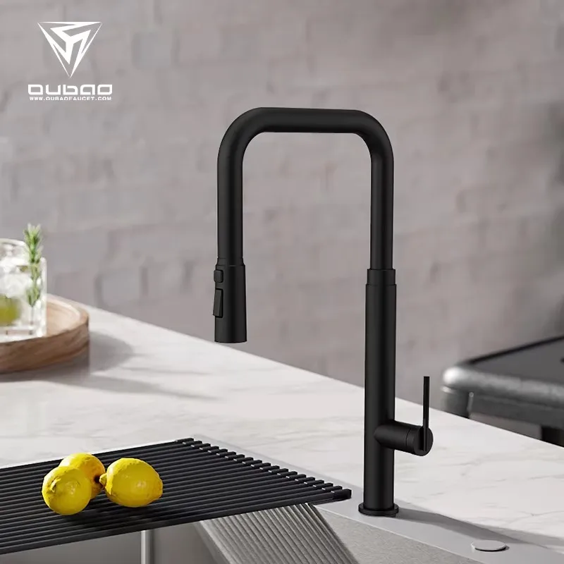 High Quality Brass Brushed Gold Kitchen sink faucet Modern Hot cold water Long Spout Pull Out Gold Kitchen Faucet Tap,Black,Grey